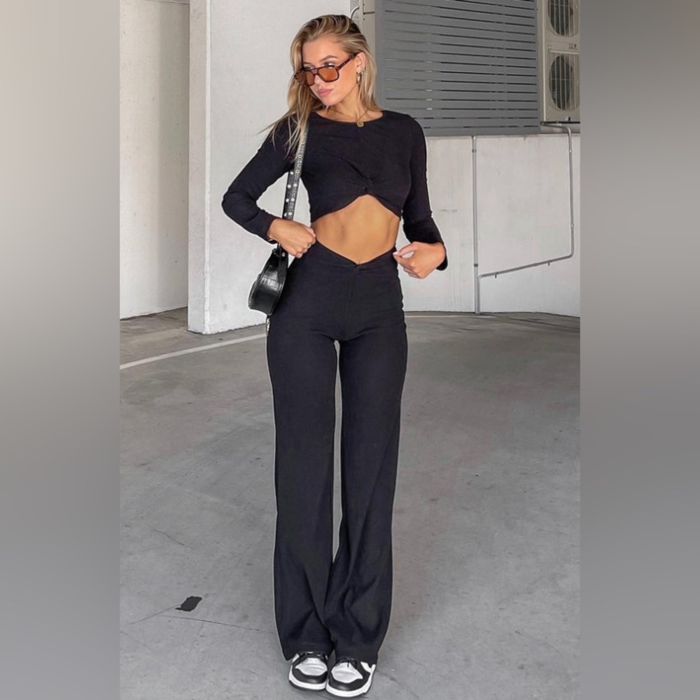 White Fox Black Straight Leg Pants